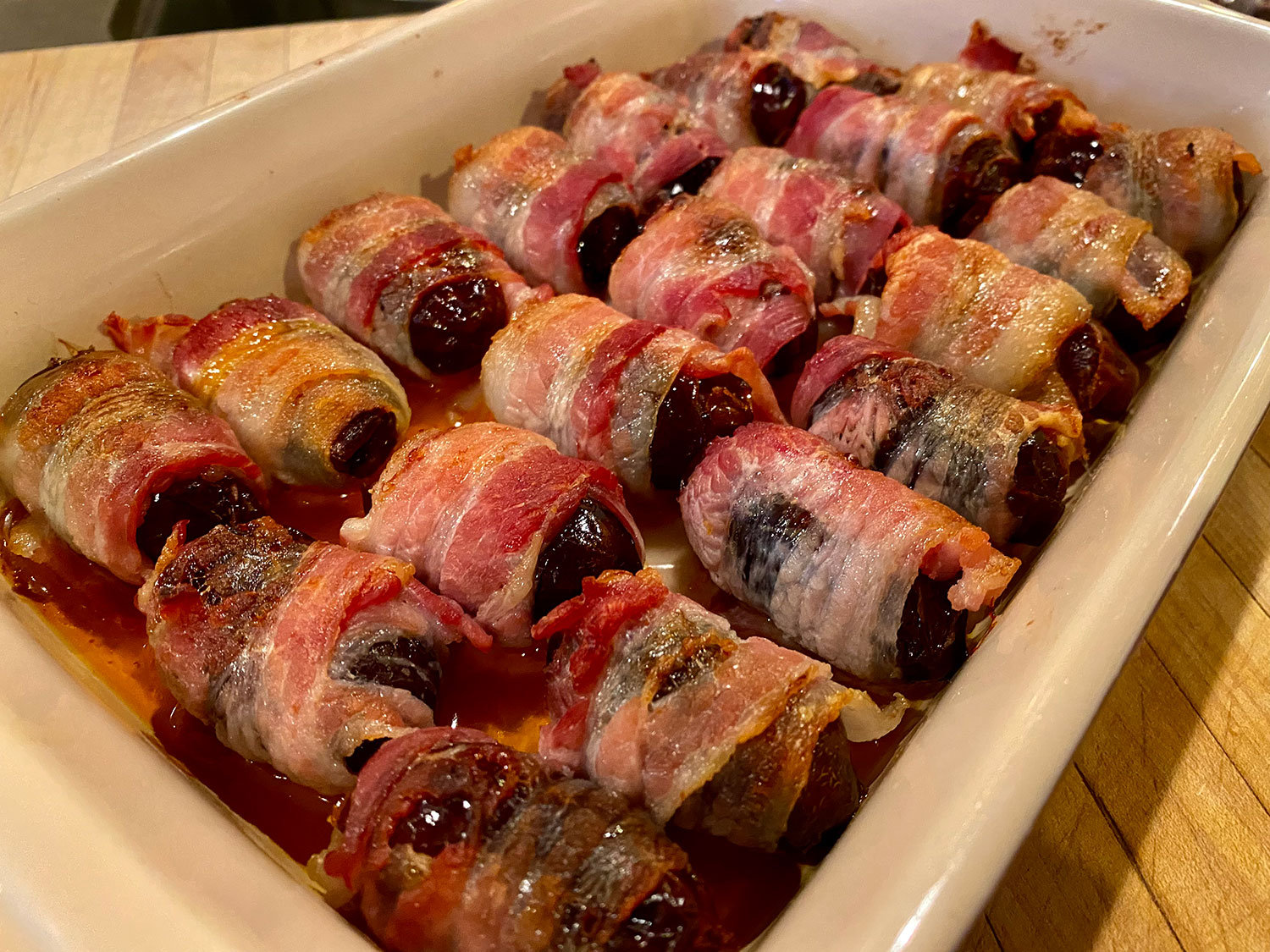 Dates Stuffed with Chorizo and Wrapped with Serrano Ham