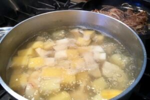 simmering celery root, rutabagas & Yukon Gold potatoes